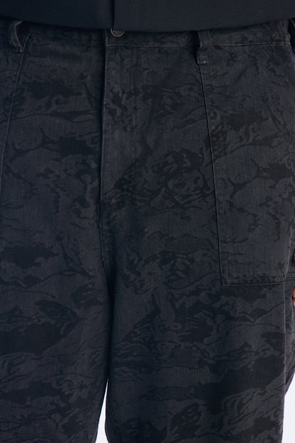 Baggy Floral Print Jean - Black Wash