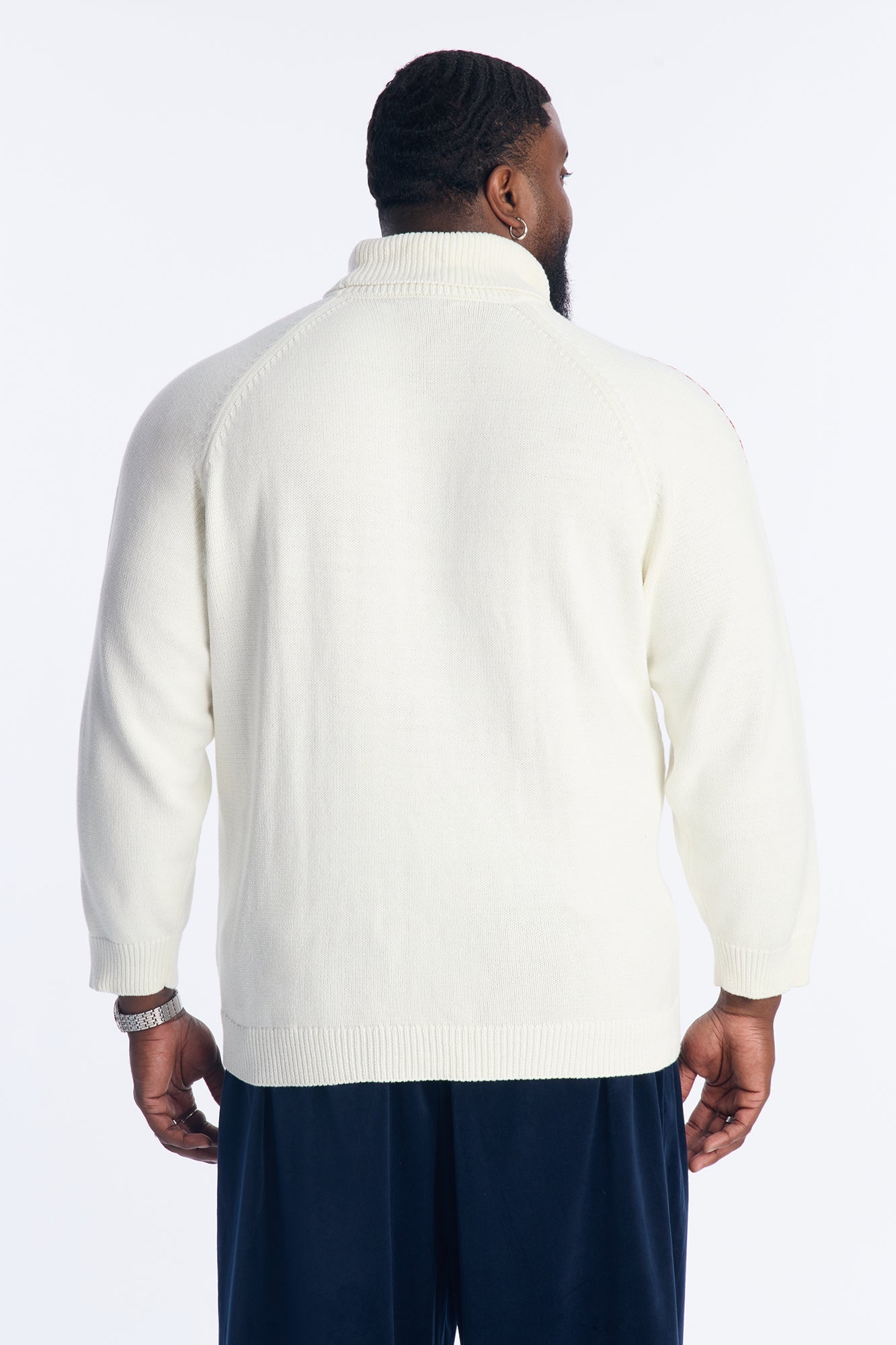 Cable Knit Turtle Neck Contrast Sweater - Cream