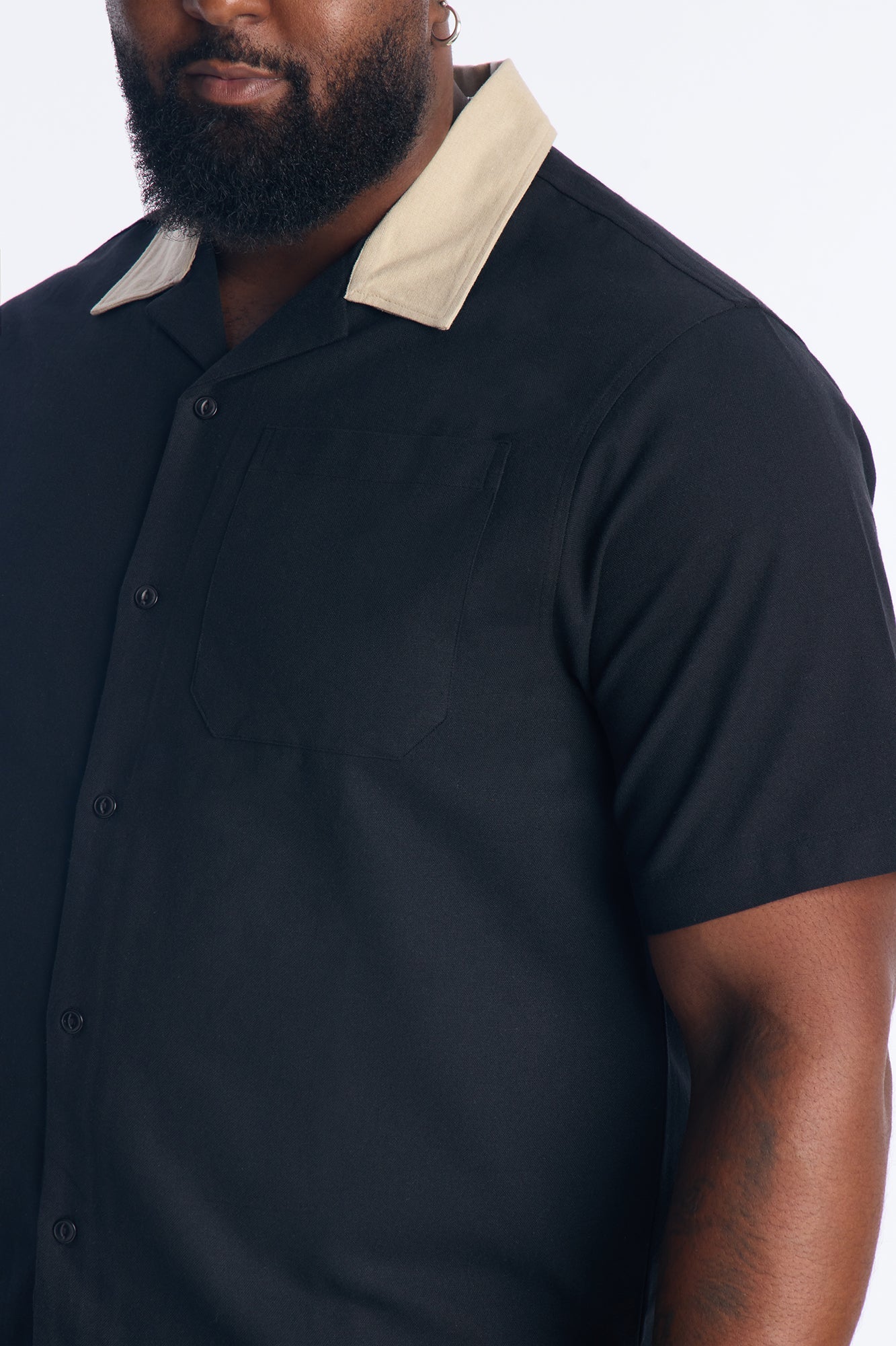 Panel Trim Button Up Shirt - Black