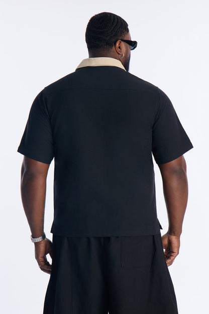 Panel Trim Button Up Shirt - Black