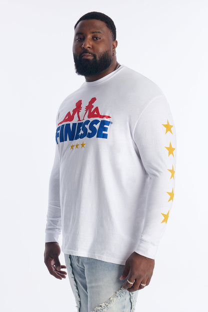 Finesse Star Long Sleeve Tee - White