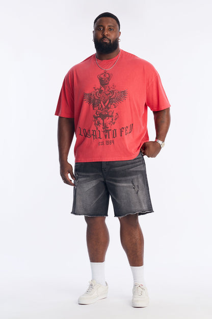 Loyal To Few Rhinestone Oversized Short Sleeve Tee - Red