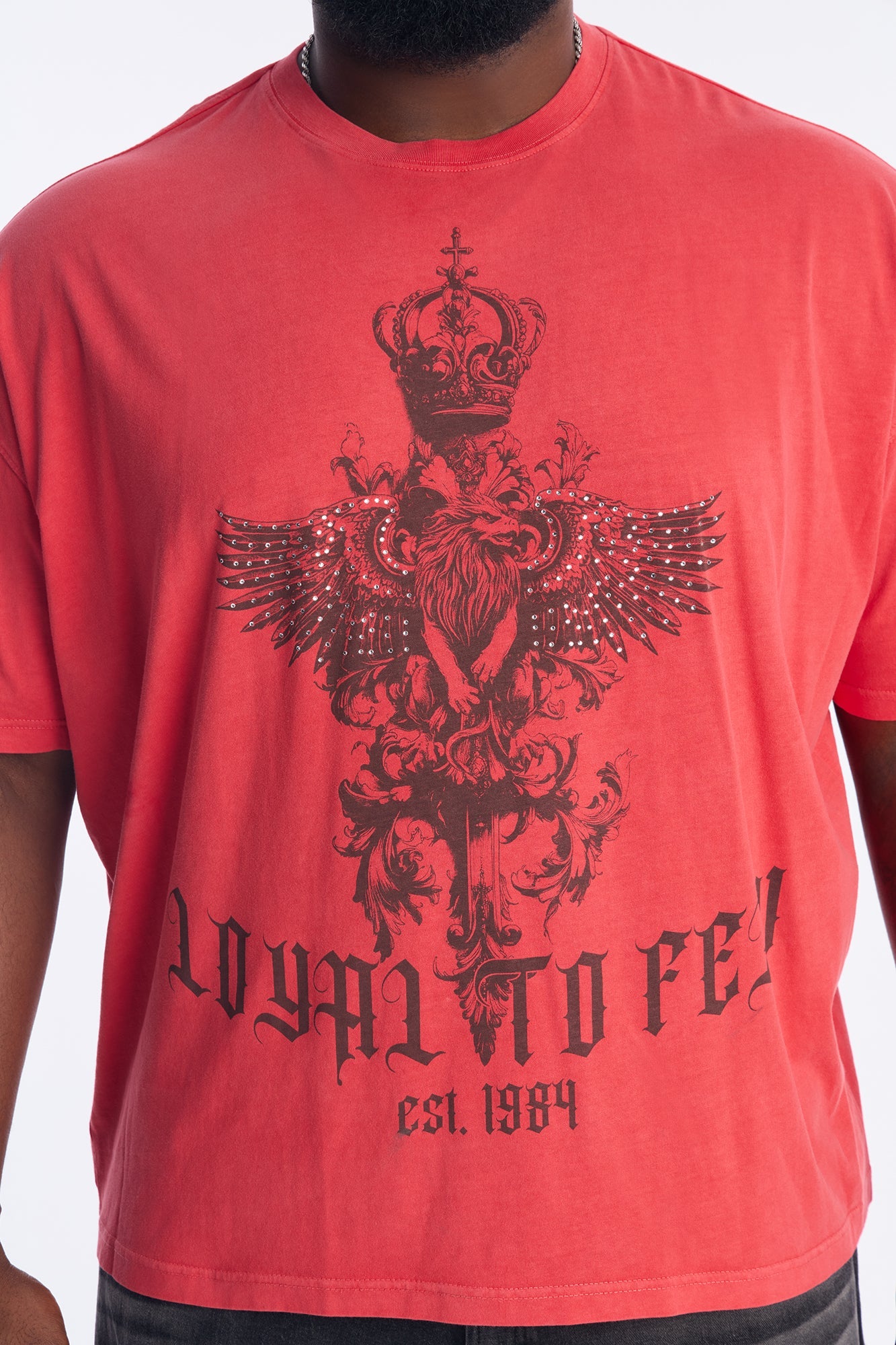 Loyal To Few Rhinestone Oversized Short Sleeve Tee - Red