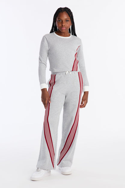 Mini Long Sleeve Varsity Babe Pant Set - Grey