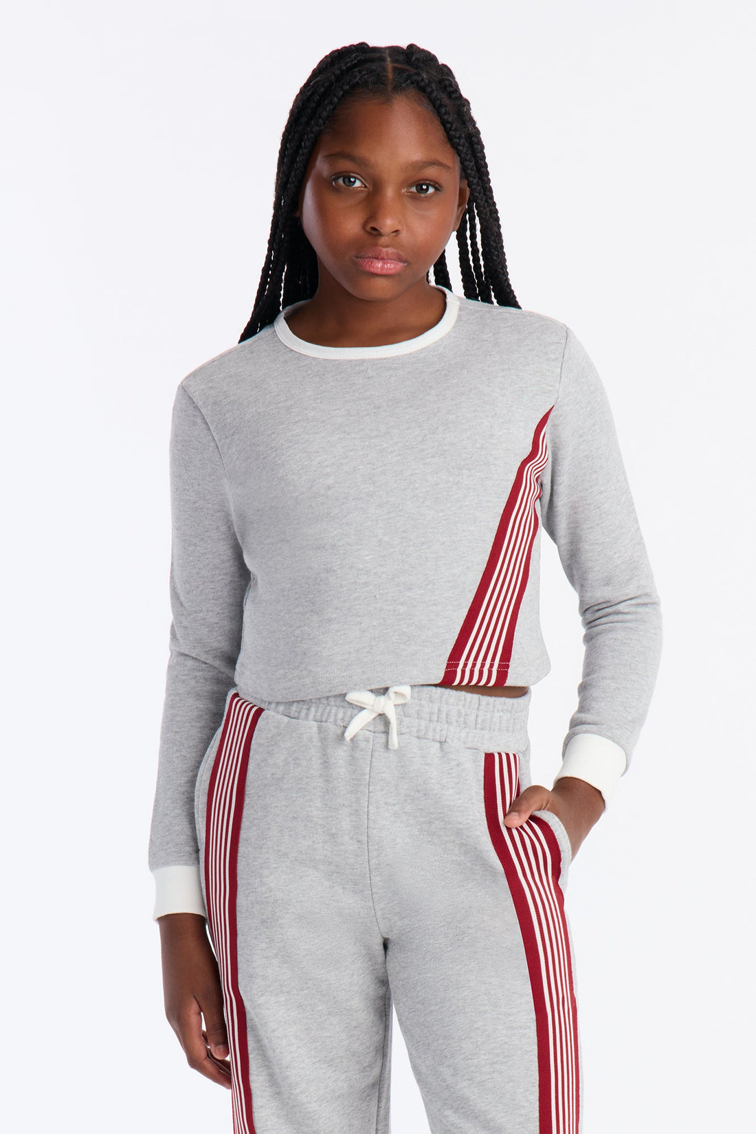 Mini Long Sleeve Varsity Babe Pant Set - Grey