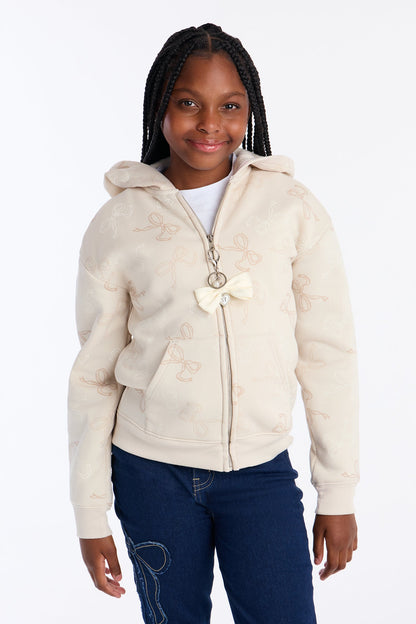 Mini Super Sweet Front/Back Zip Hoodie - Beige