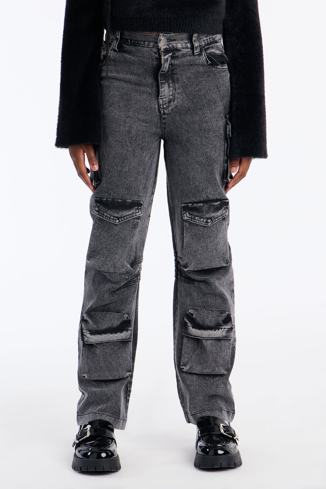 Mini Thinking About It Cargo Jeans - Grey Mineral Wash