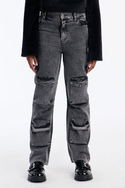 Mini Thinking About It Cargo Jeans - Grey Mineral Wash