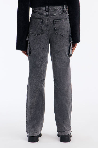 Mini Thinking About It Cargo Jeans - Grey Mineral Wash