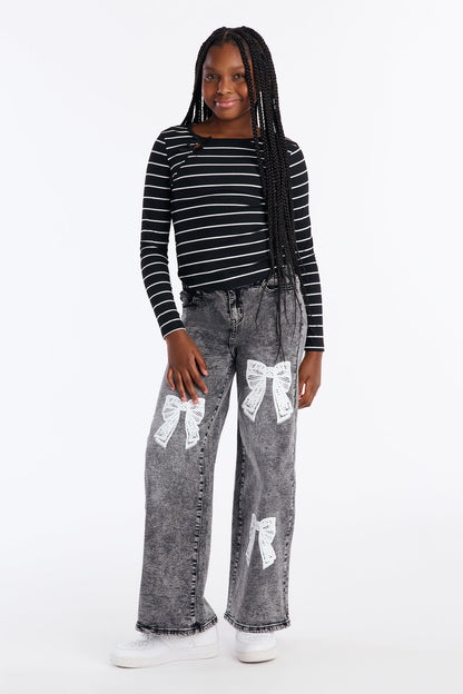 Mini Cutest of Them All Wide Leg Jean - Black Wash