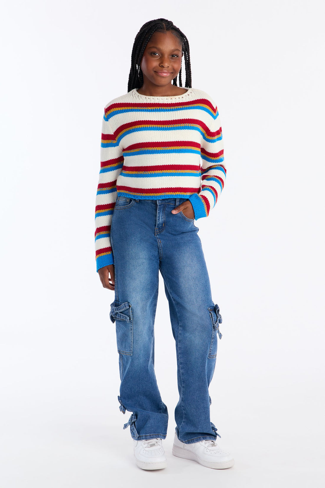 Mini Enough Bows Cargo Jeans - Medium Wash
