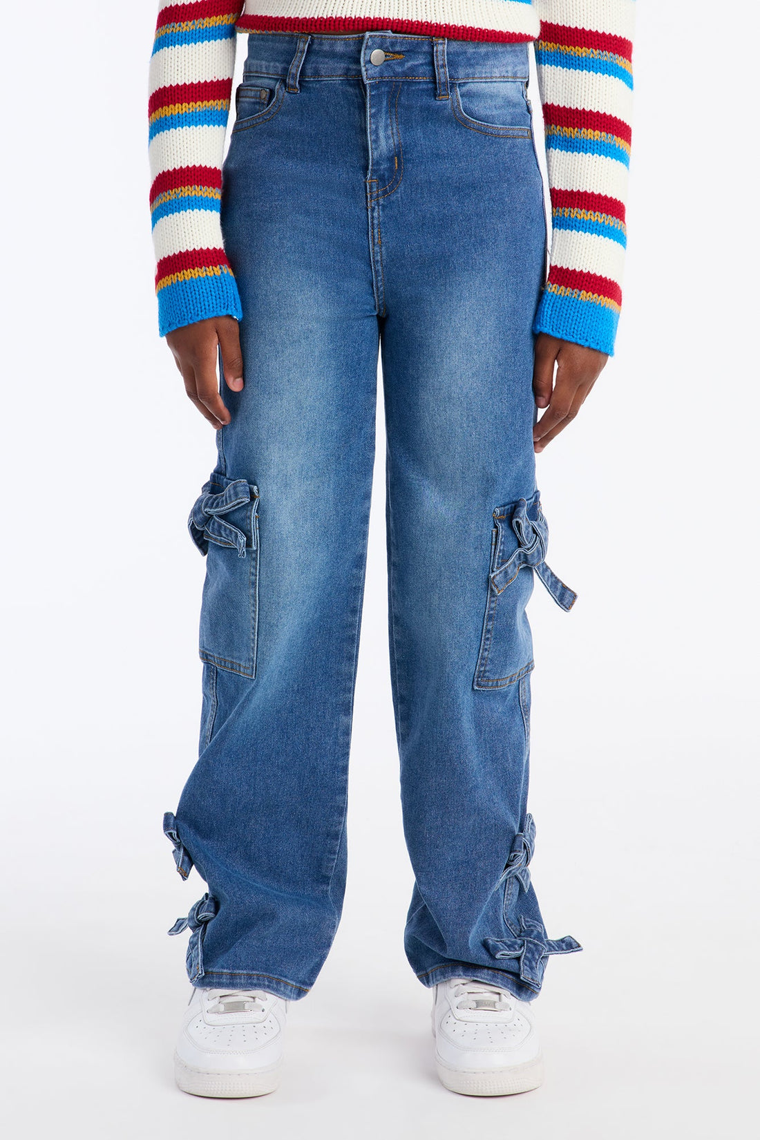 Mini Enough Bows Cargo Jeans - Medium Wash