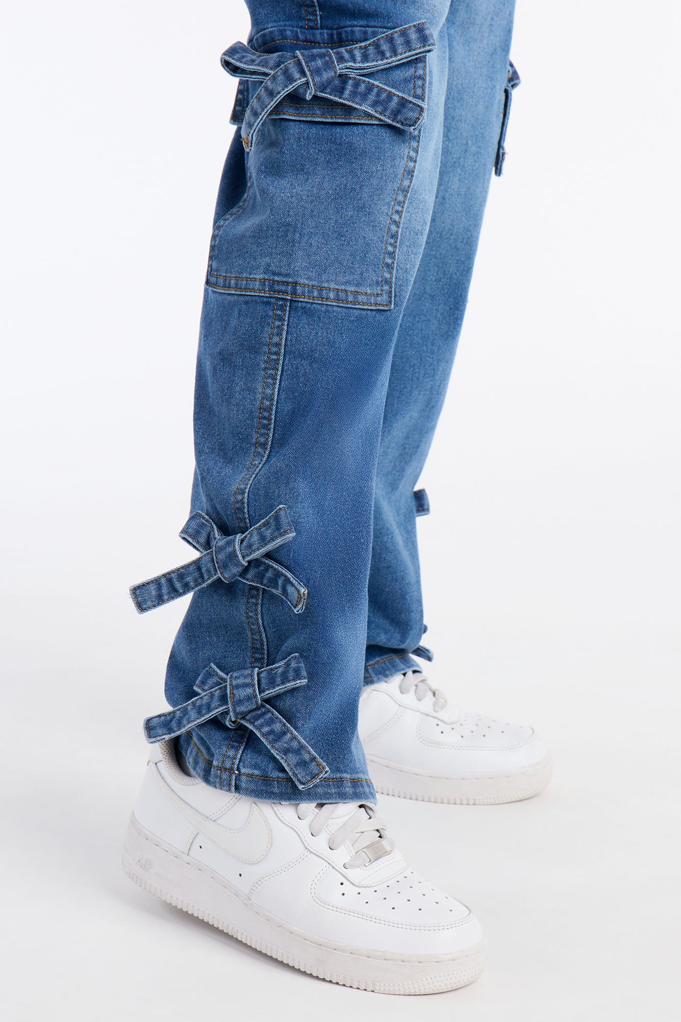 Mini Enough Bows Cargo Jeans - Medium Wash