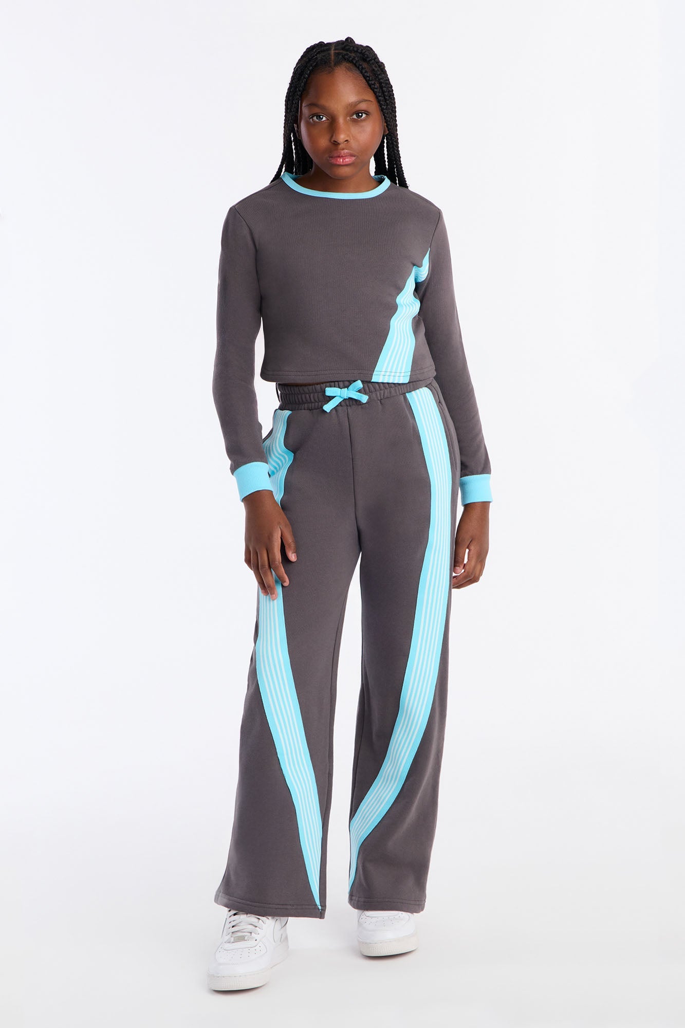 Mini Long Sleeve Varsity Babe Pant Set - Charcoal