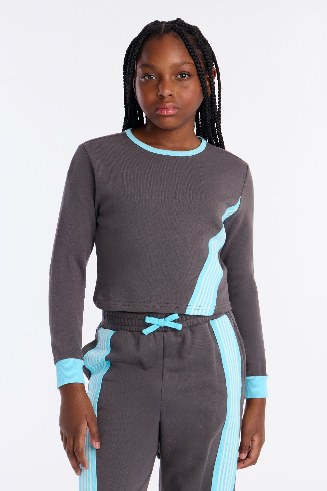 Mini Long Sleeve Varsity Babe Pant Set - Charcoal