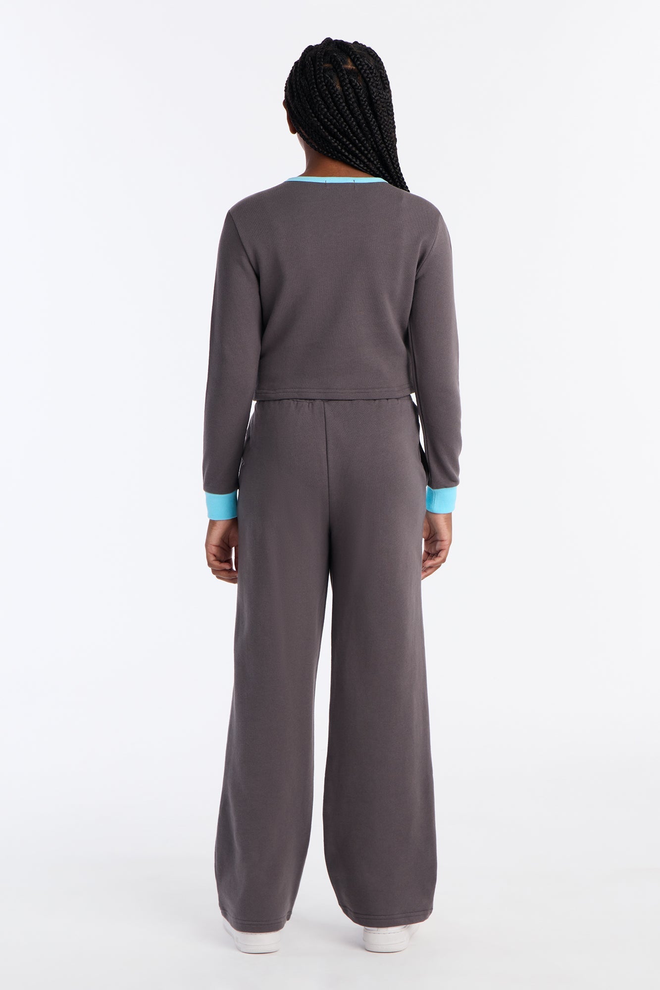Mini Long Sleeve Varsity Babe Pant Set - Charcoal