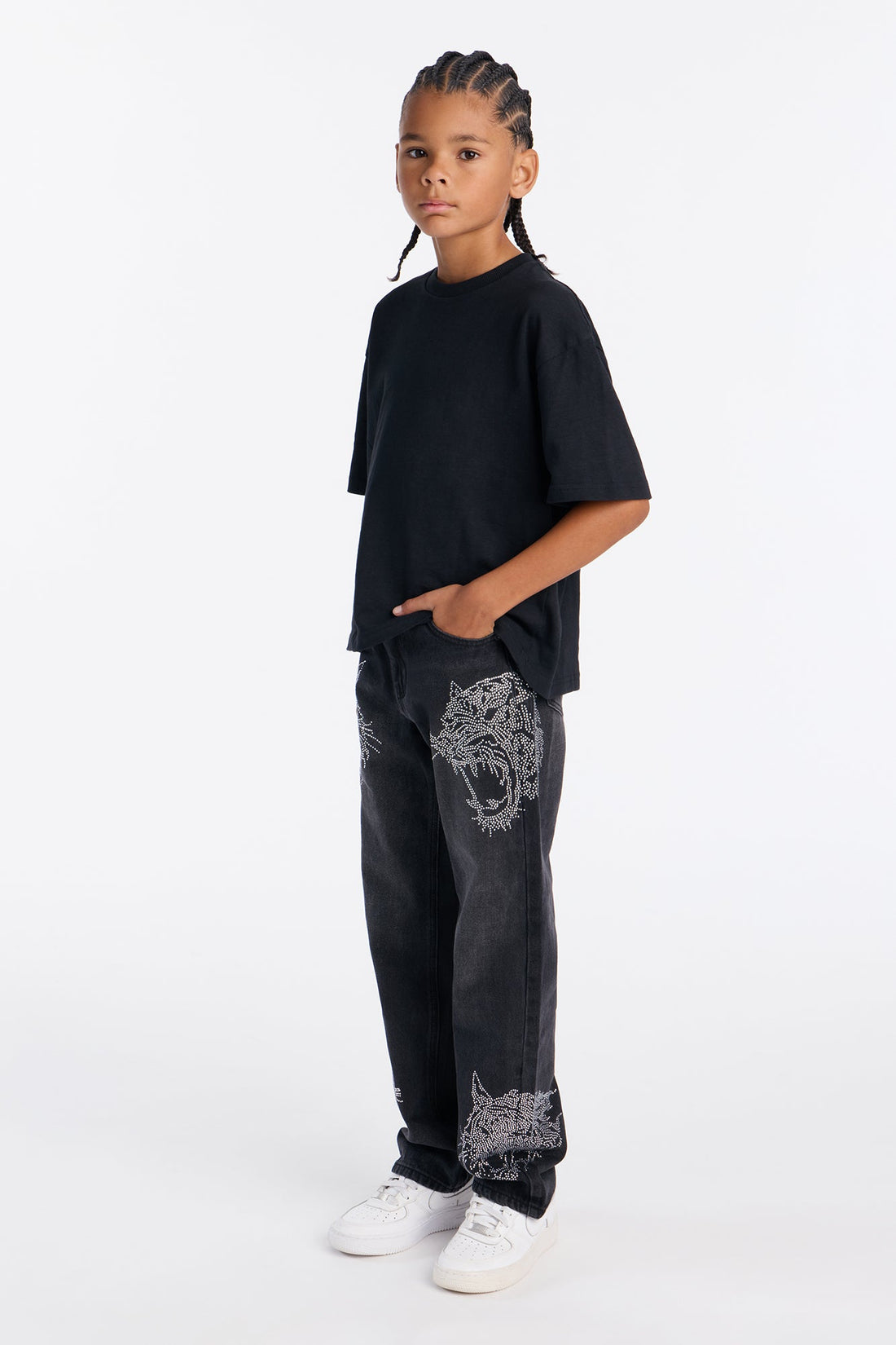 Mini Baggy Tiger Rhinestone Jean - Black Wash