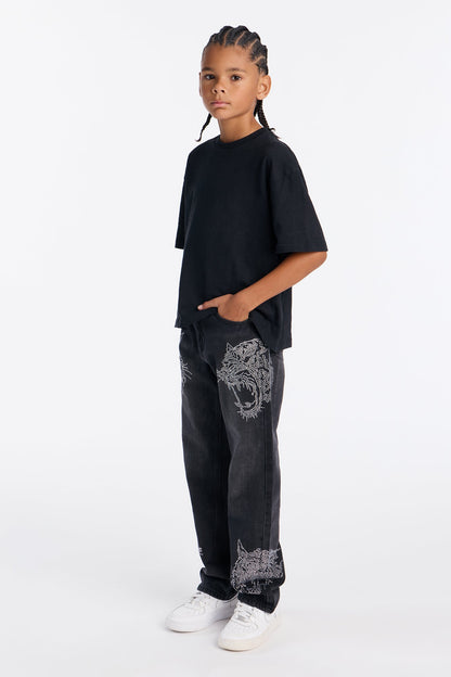 Mini Baggy Tiger Rhinestone Jean - Black Wash
