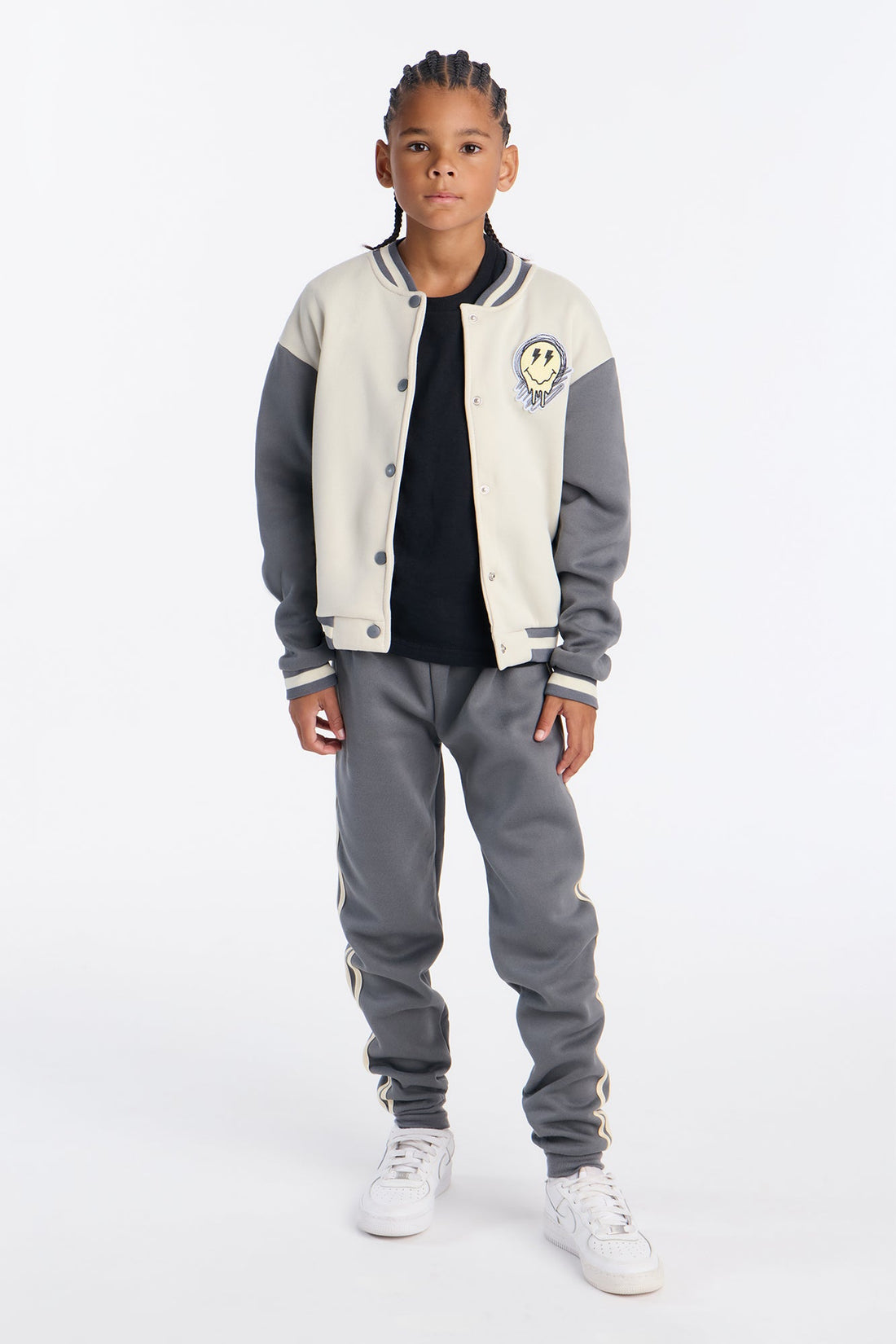 Mini Good Vibes And Smiles Jogger Pant Set - Grey/combo