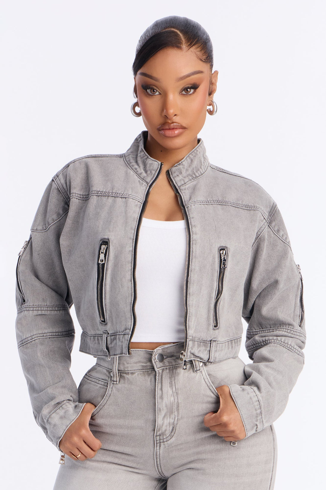 Lone Rider Cropped Moto Jacket - Grey