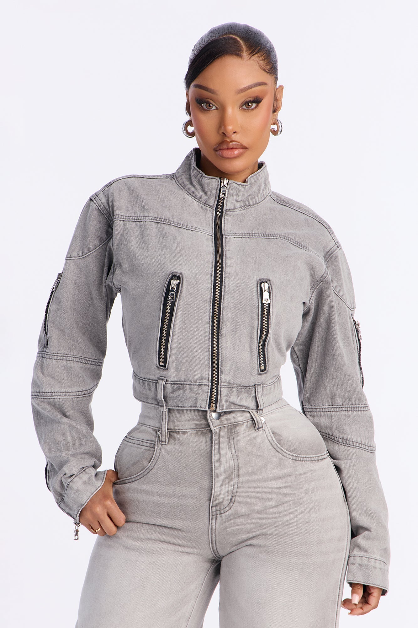 Lone Rider Cropped Moto Jacket - Grey