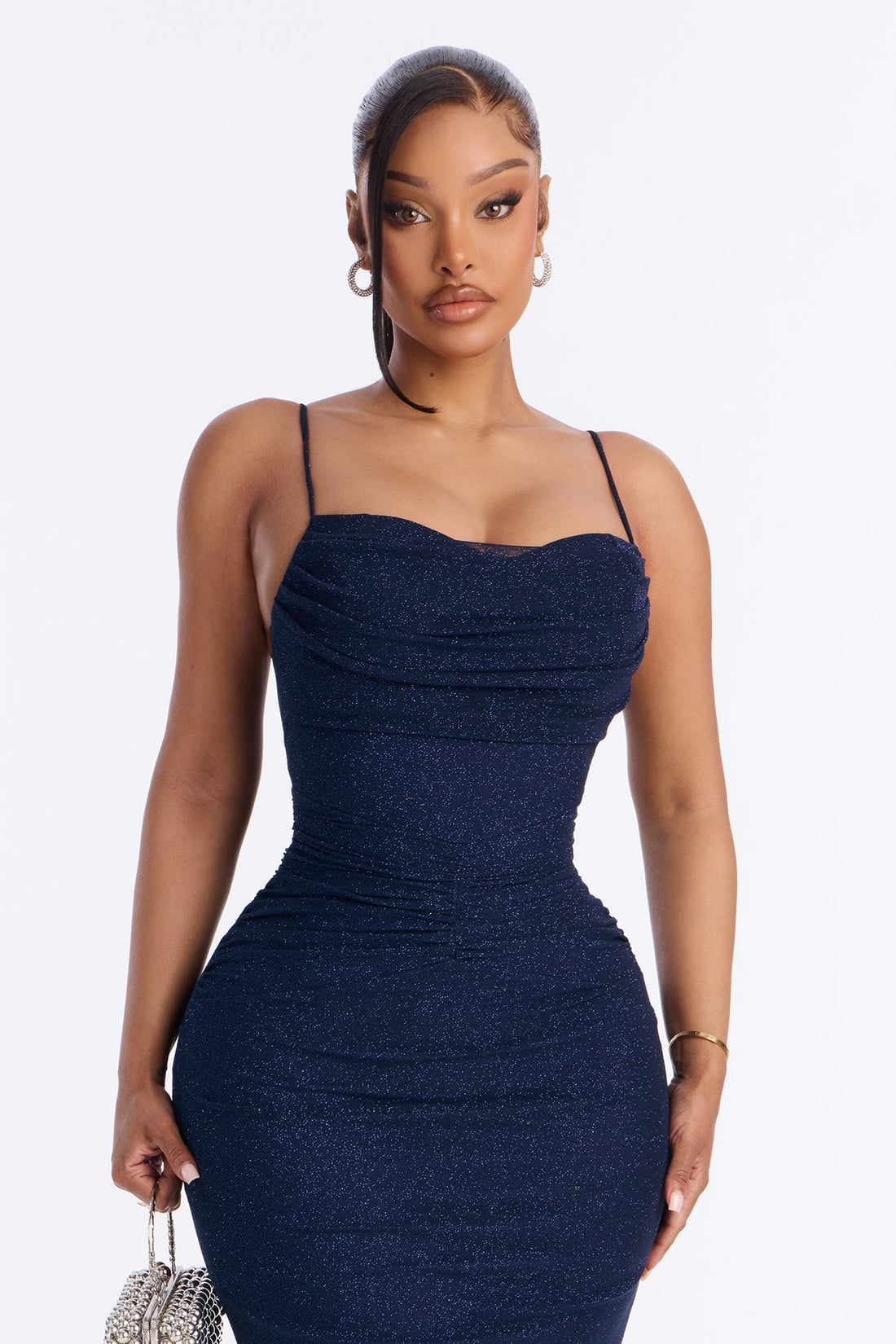 Jamie Glitter Mesh Midi Dress - Navy