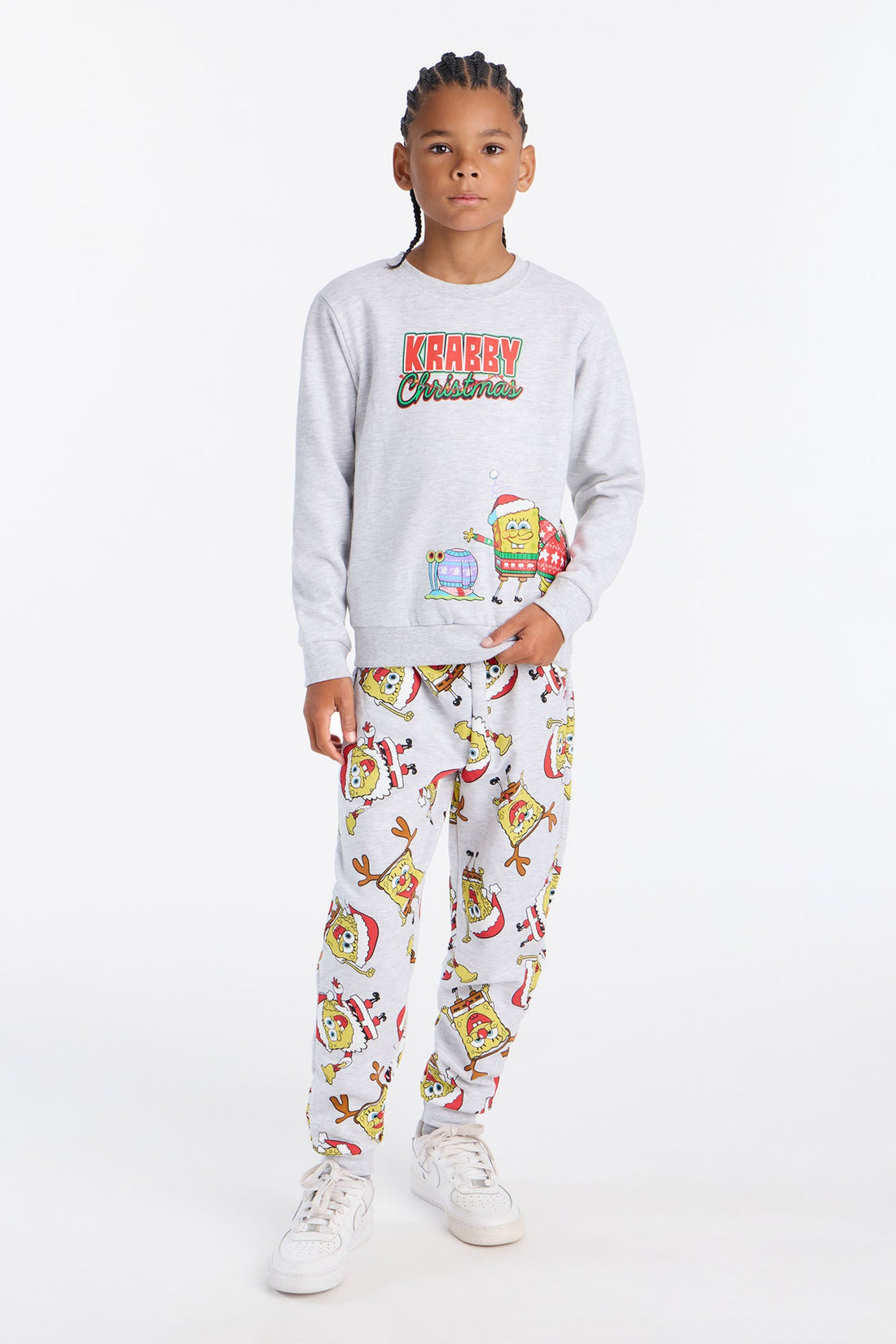 Mini Spongebob Squarepants Krabby Christmas Jogger Pant Set - Heather Grey