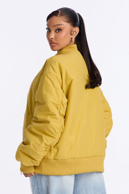 Juno Oversized Barrel Sleeve Bomber Jacket - Gold