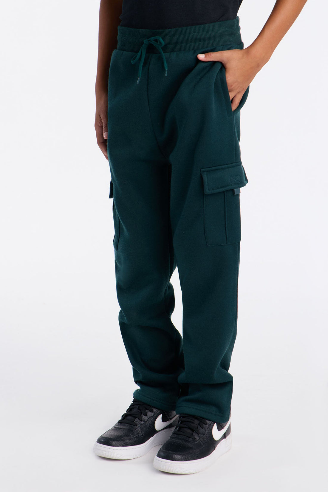 Mini Confidence Is Key Fleece Cargo Open Bottom Pants - Green