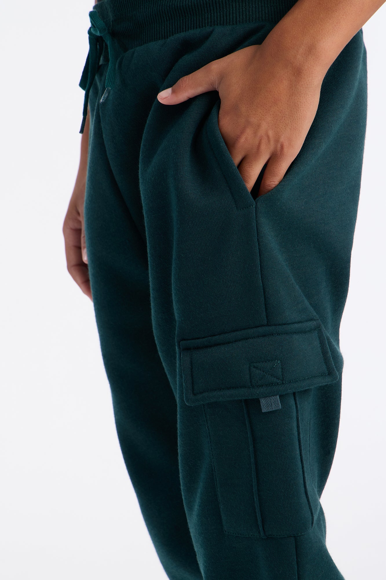 Mini Confidence Is Key Fleece Cargo Open Bottom Pants - Green