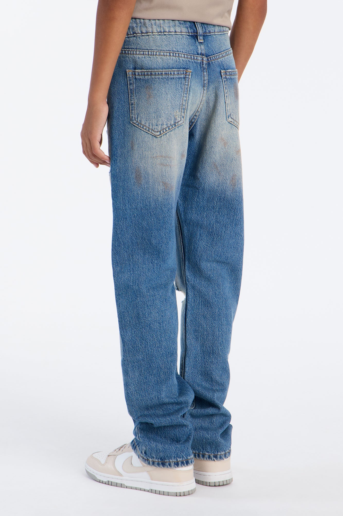 Mini Relaxed Straight Rogue Rip And Repair Jean - Vintage Blue Wash