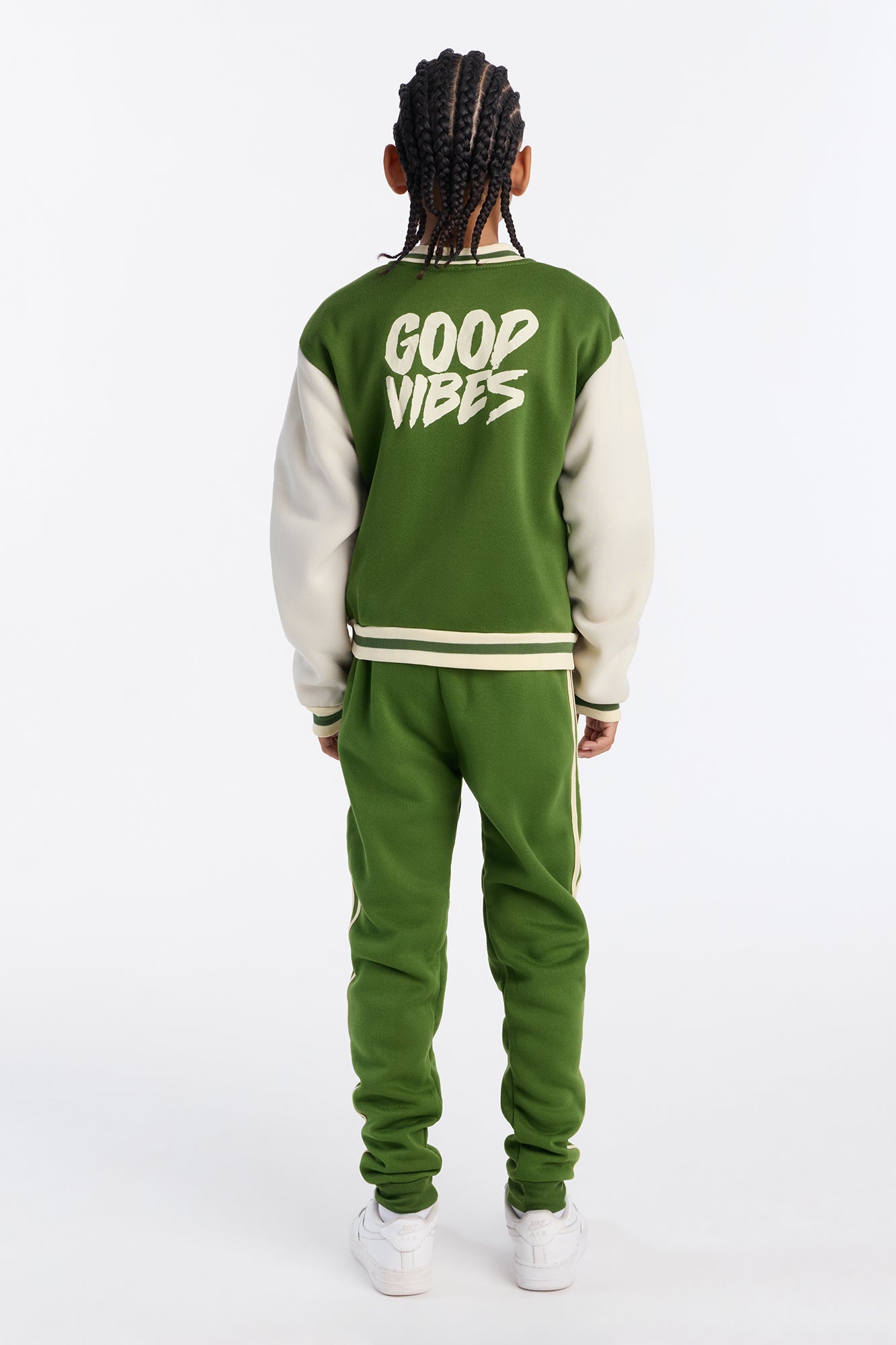 Mini Good Vibes And Smiles Jogger Pant Set - Green/combo