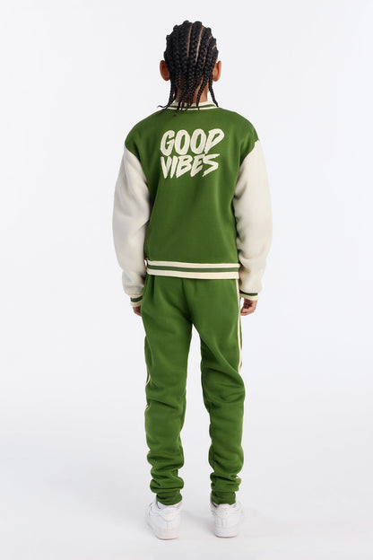 Mini Good Vibes And Smiles Jogger Pant Set - Green/combo