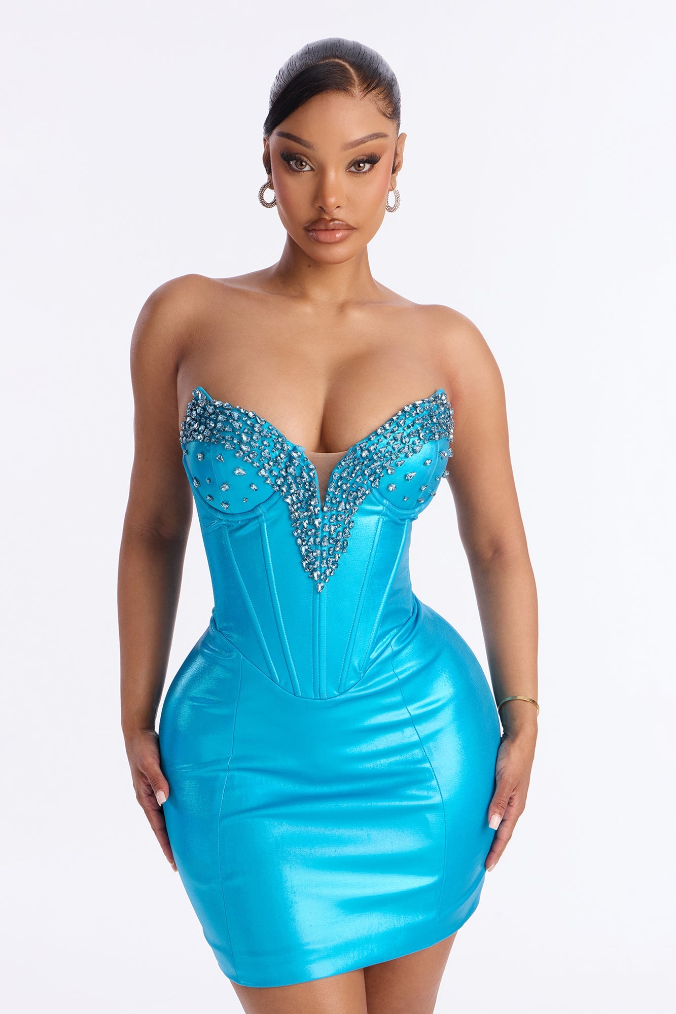 Sara Rhinestone Corset Mini Dress - Blue