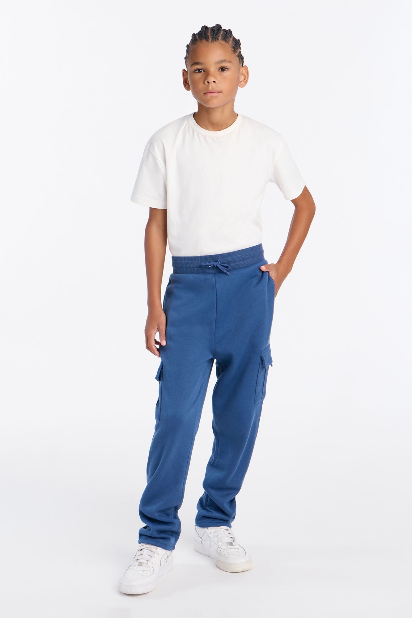 Mini Confidence Is Key Fleece Cargo Open Bottom Pants - Indigo