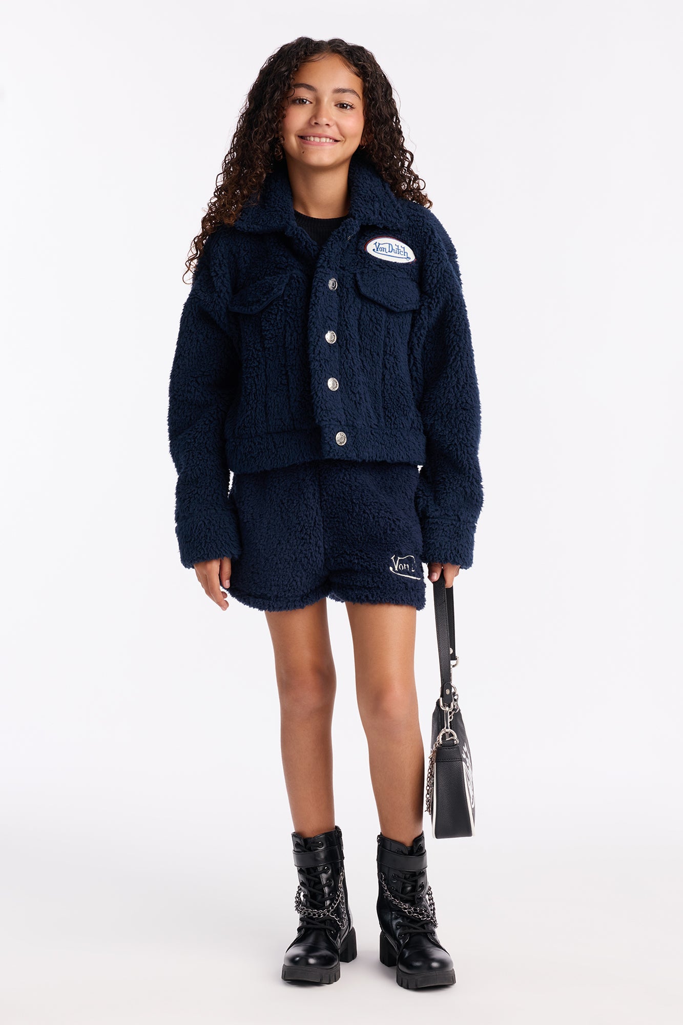 Mini Von Dutch Moto Apparel Sherpa Jacket - Navy