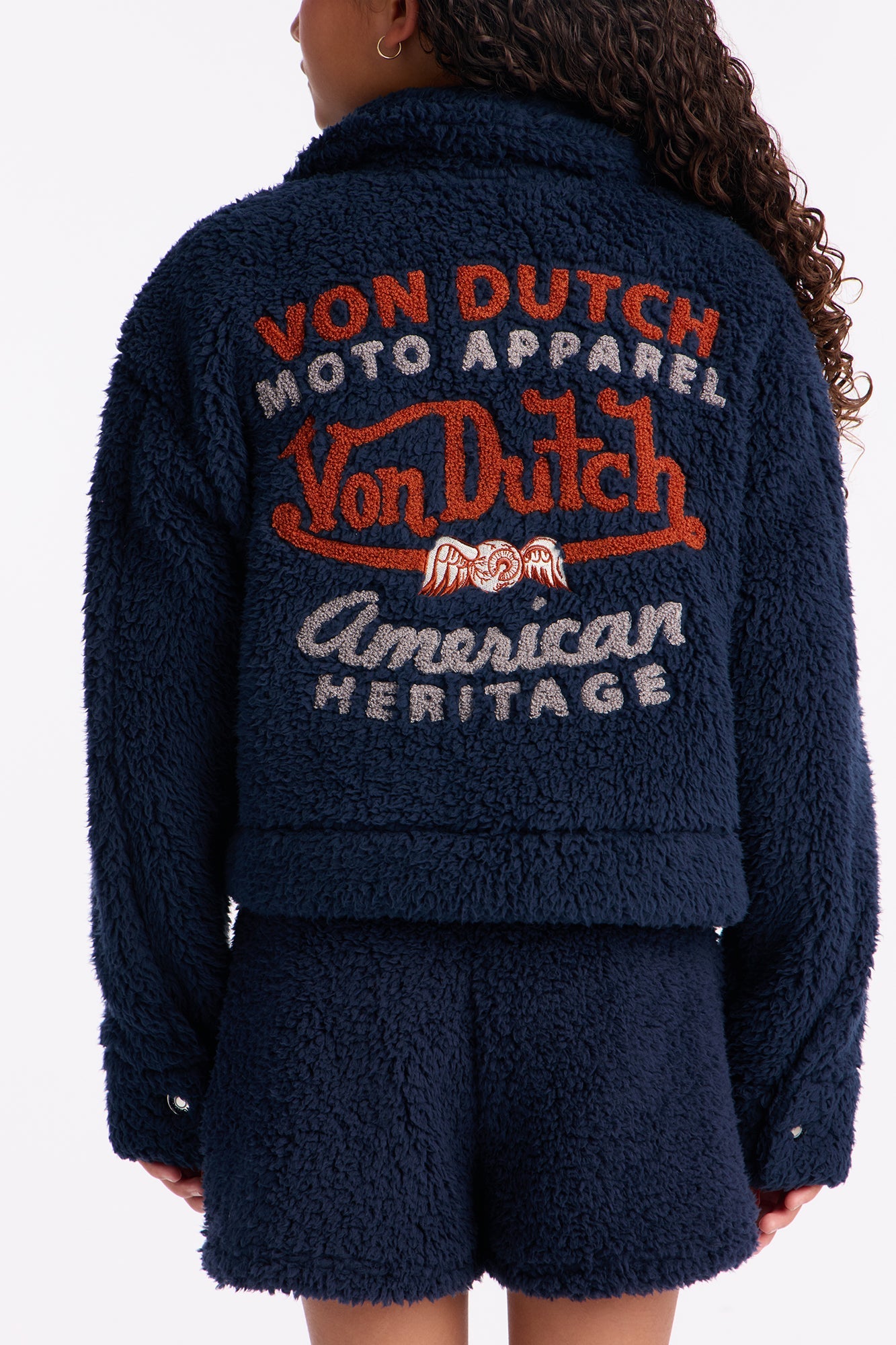Mini Von Dutch Moto Apparel Sherpa Jacket - Navy