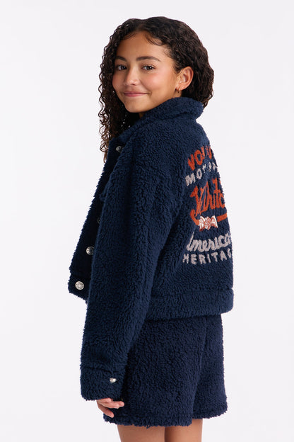 Mini Von Dutch Moto Apparel Sherpa Jacket - Navy