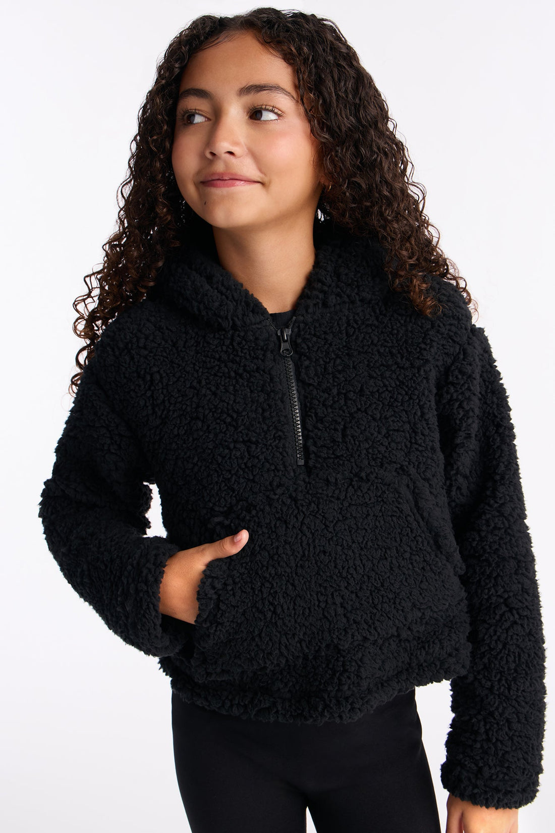 Mini Solid Sherpa Fleece Lined Legging Set II - Black