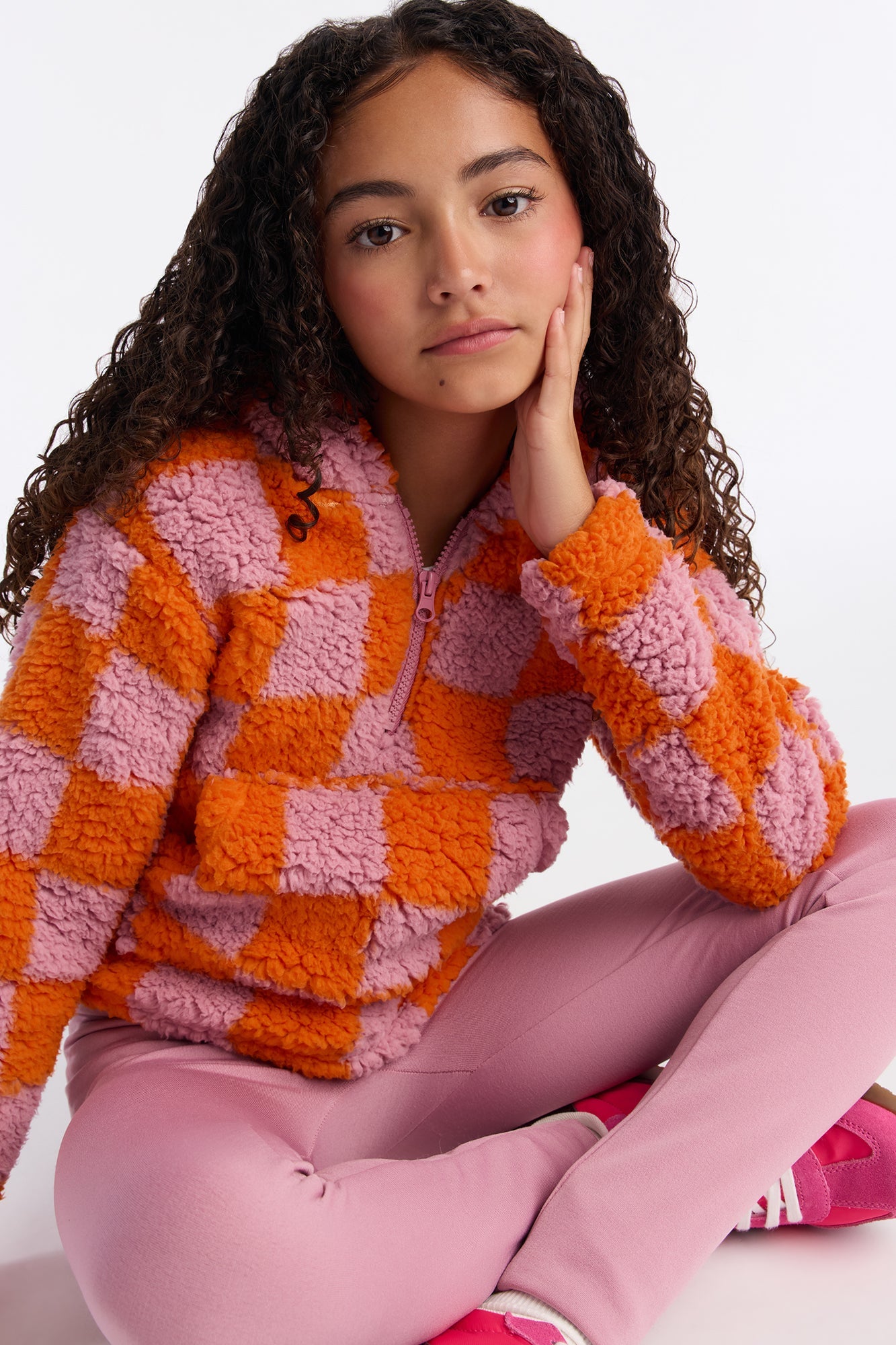 Mini Print Sherpa Fleece Lined Legging Set II - Pink/combo