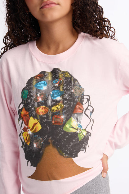 Mini My Gorgeous Hair Long Sleeve Tee - Light Pink