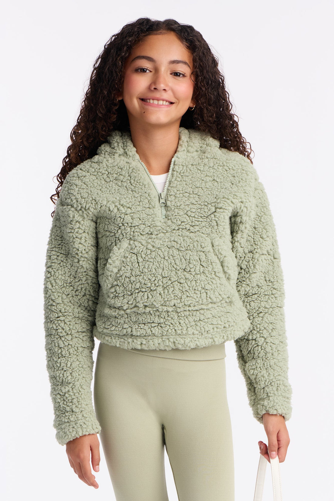 Mini Solid Sherpa Fleece Lined Legging Set II - Sage