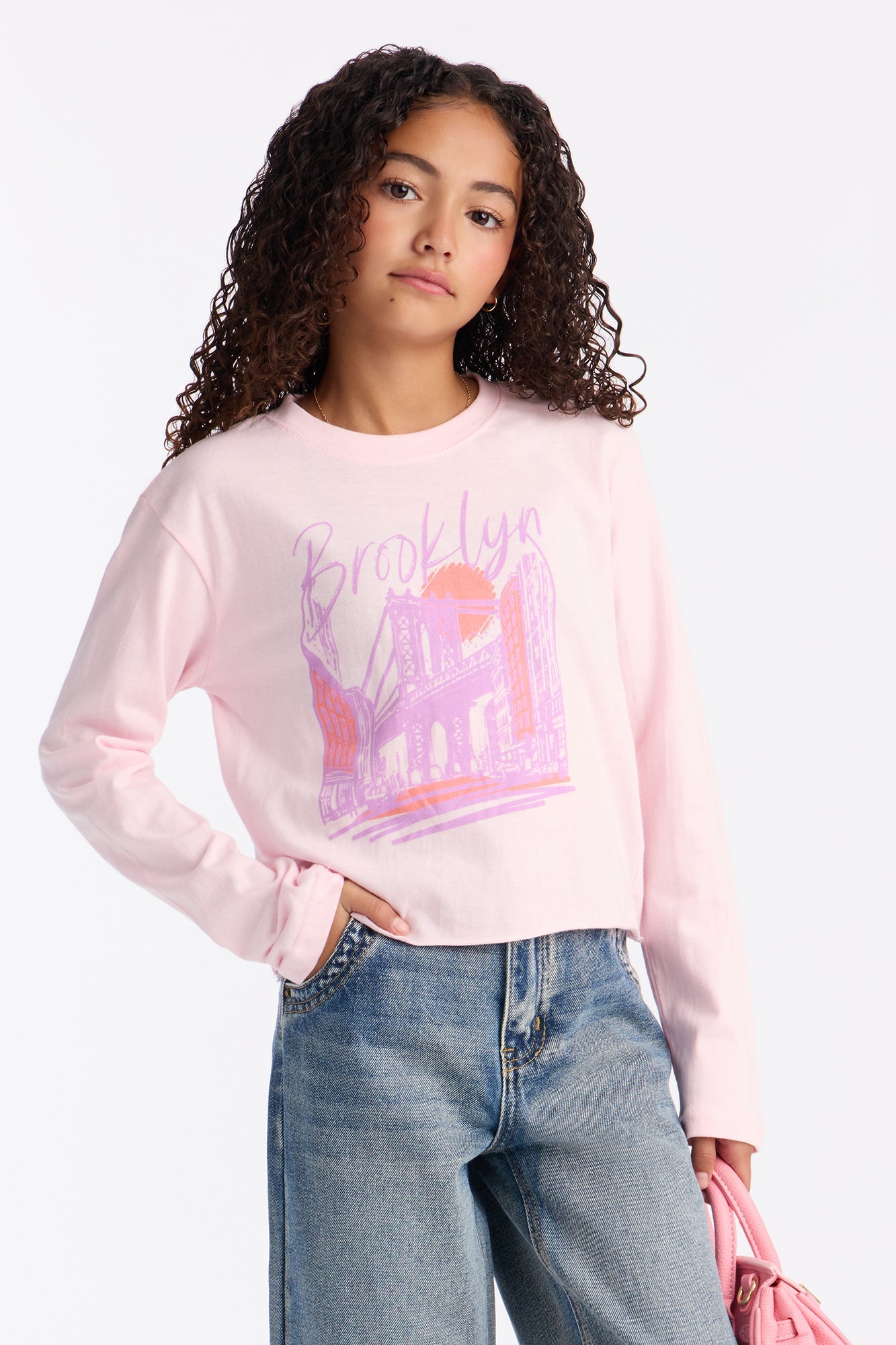 Mini Brooklyn Born Long Sleeve Tee - Light Pink