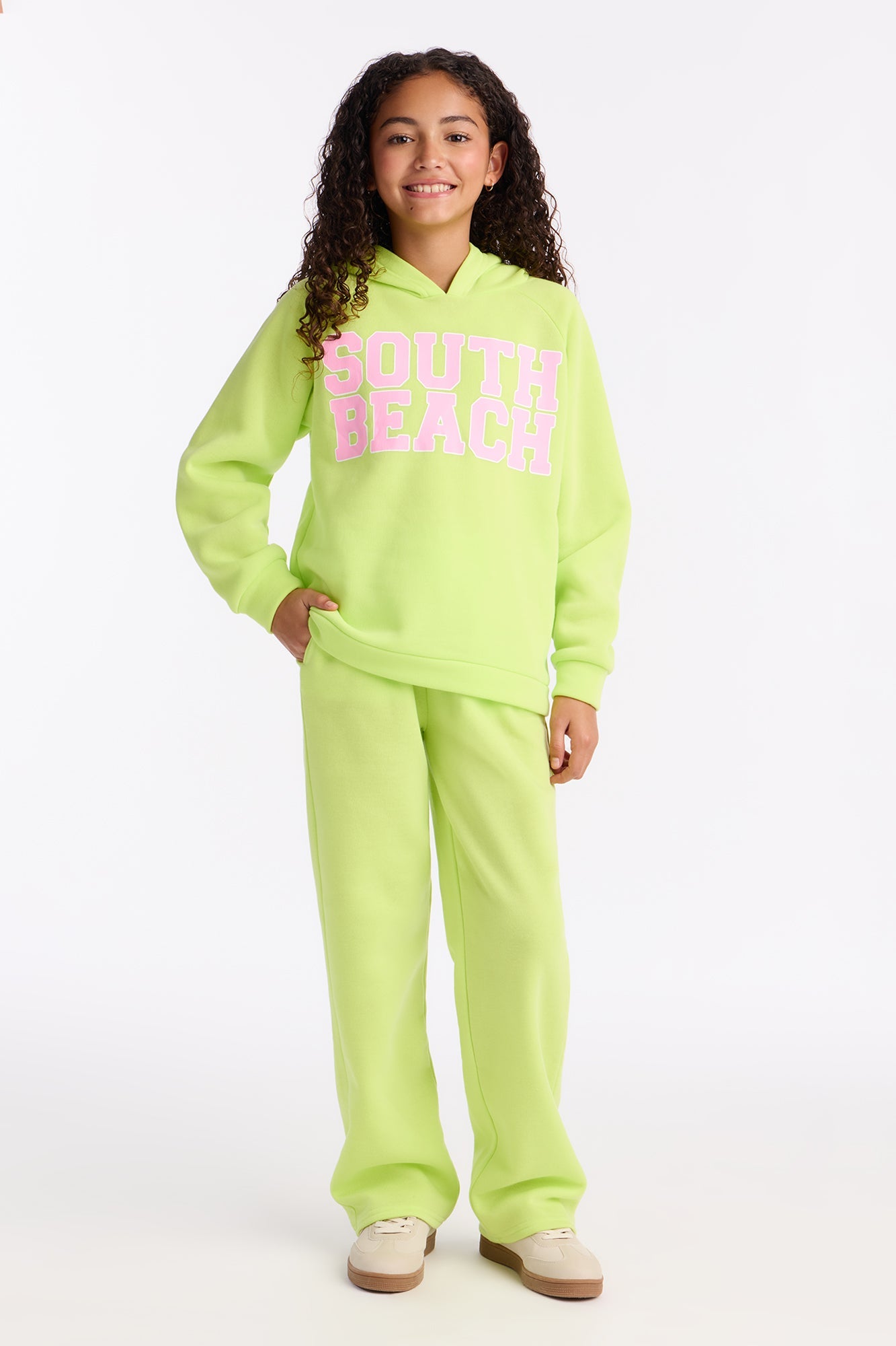 Mini Coastal Chill Hoodie Pant Set - Lime