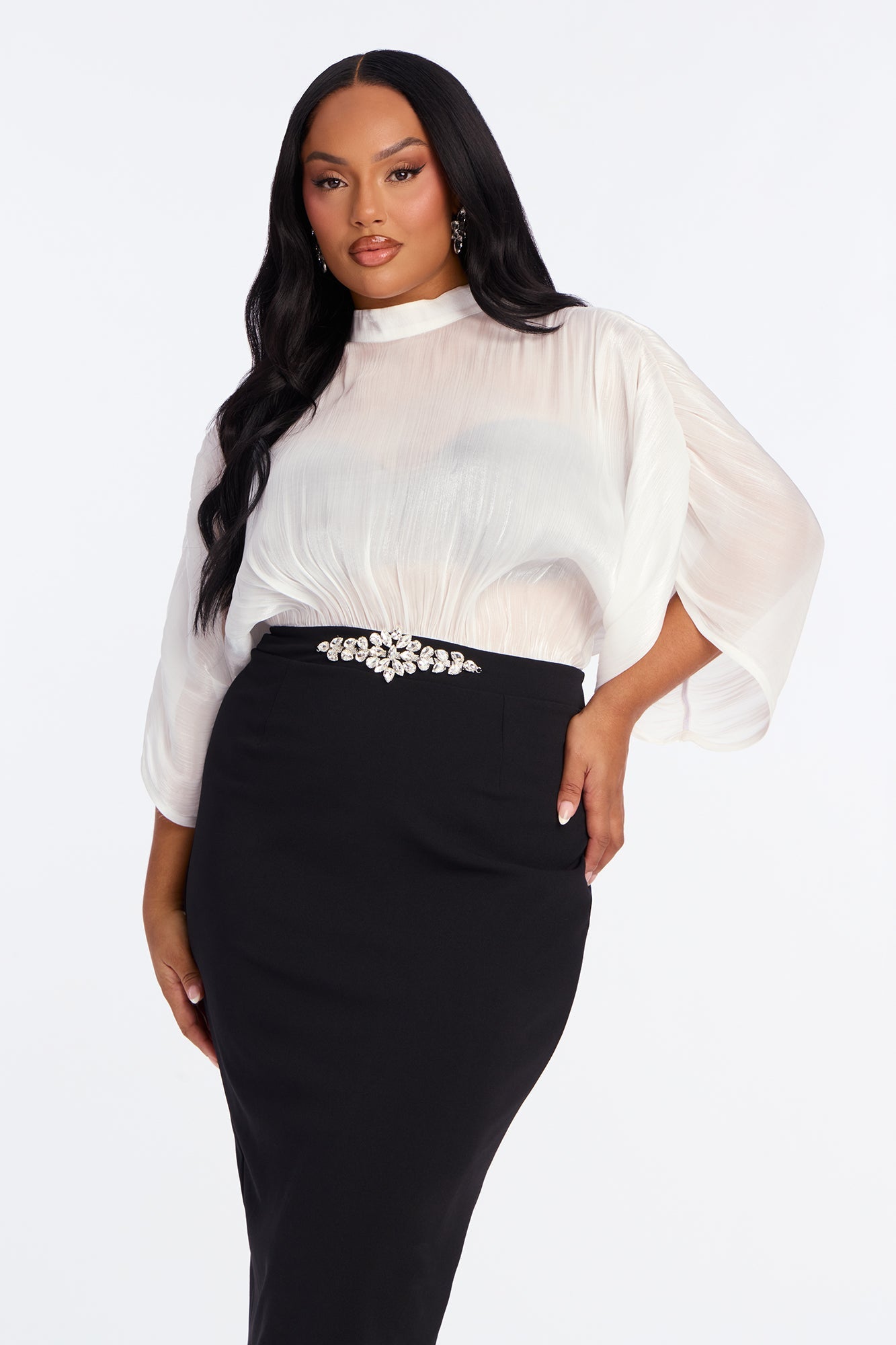 Chelsea Long Sleeve Midi Dress - Black/White