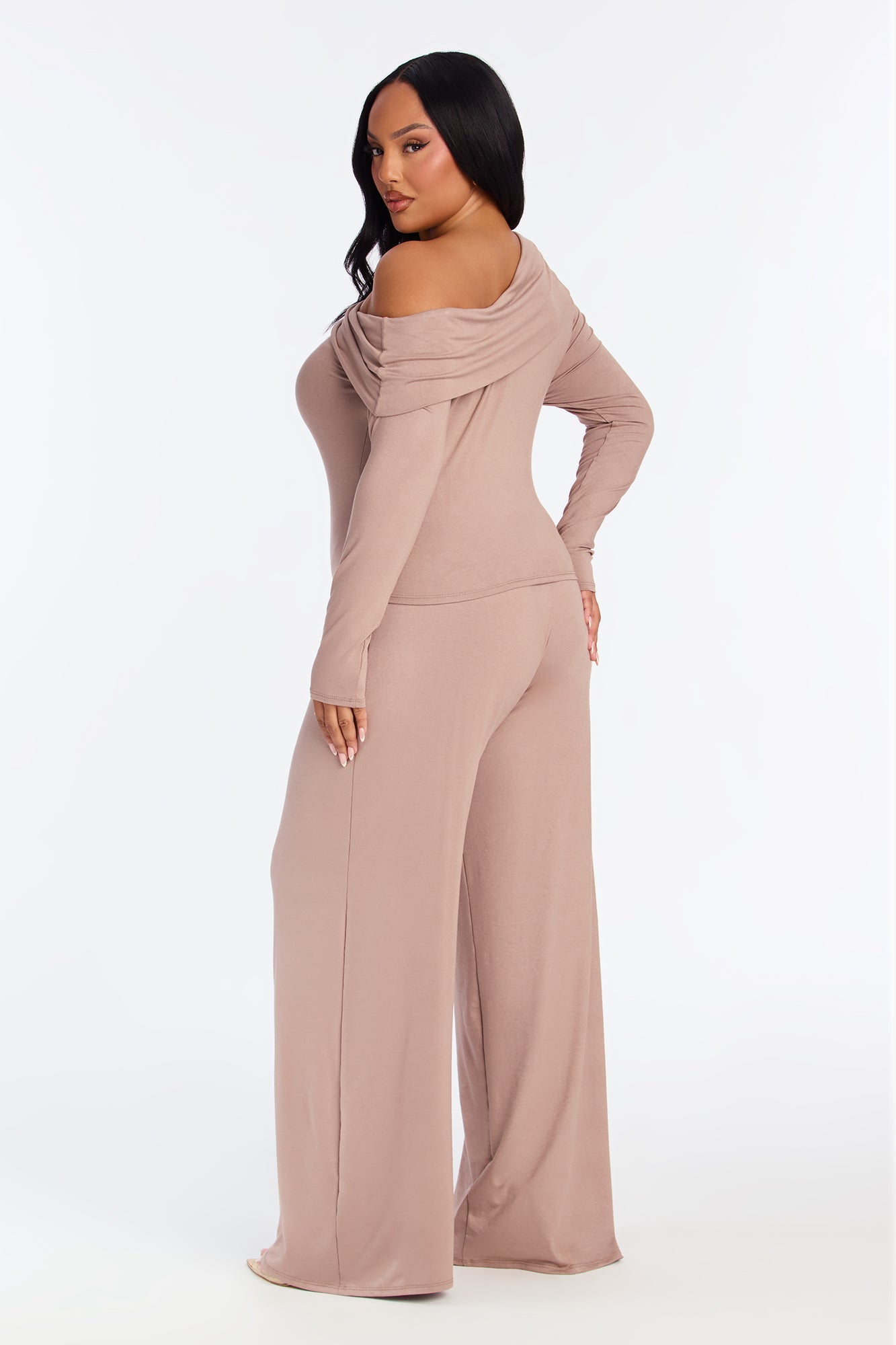 Valerie Off Shoulder Wide Leg Pant Set - Mocha