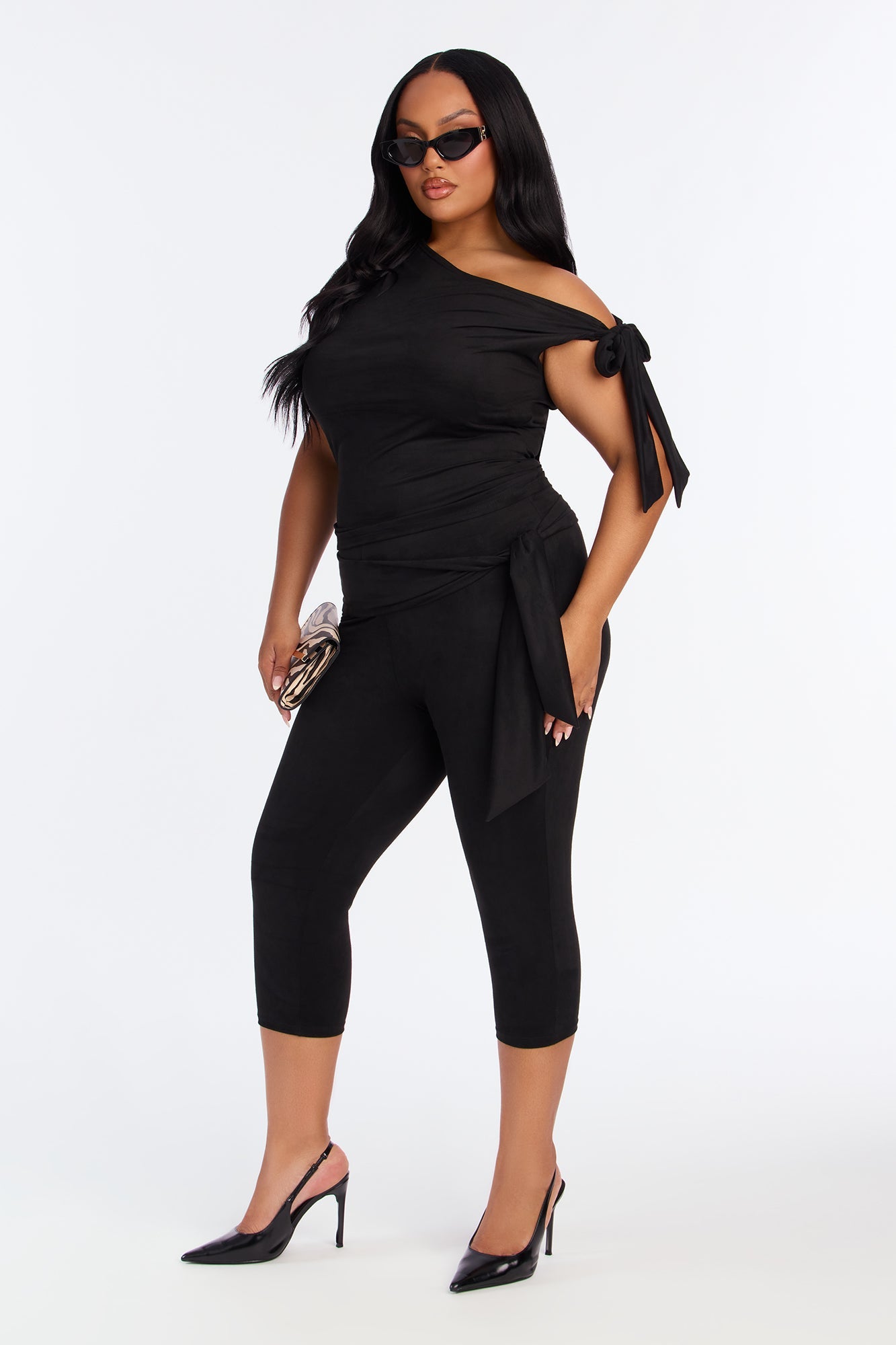 Ella Faux Suede Capri Set - Black