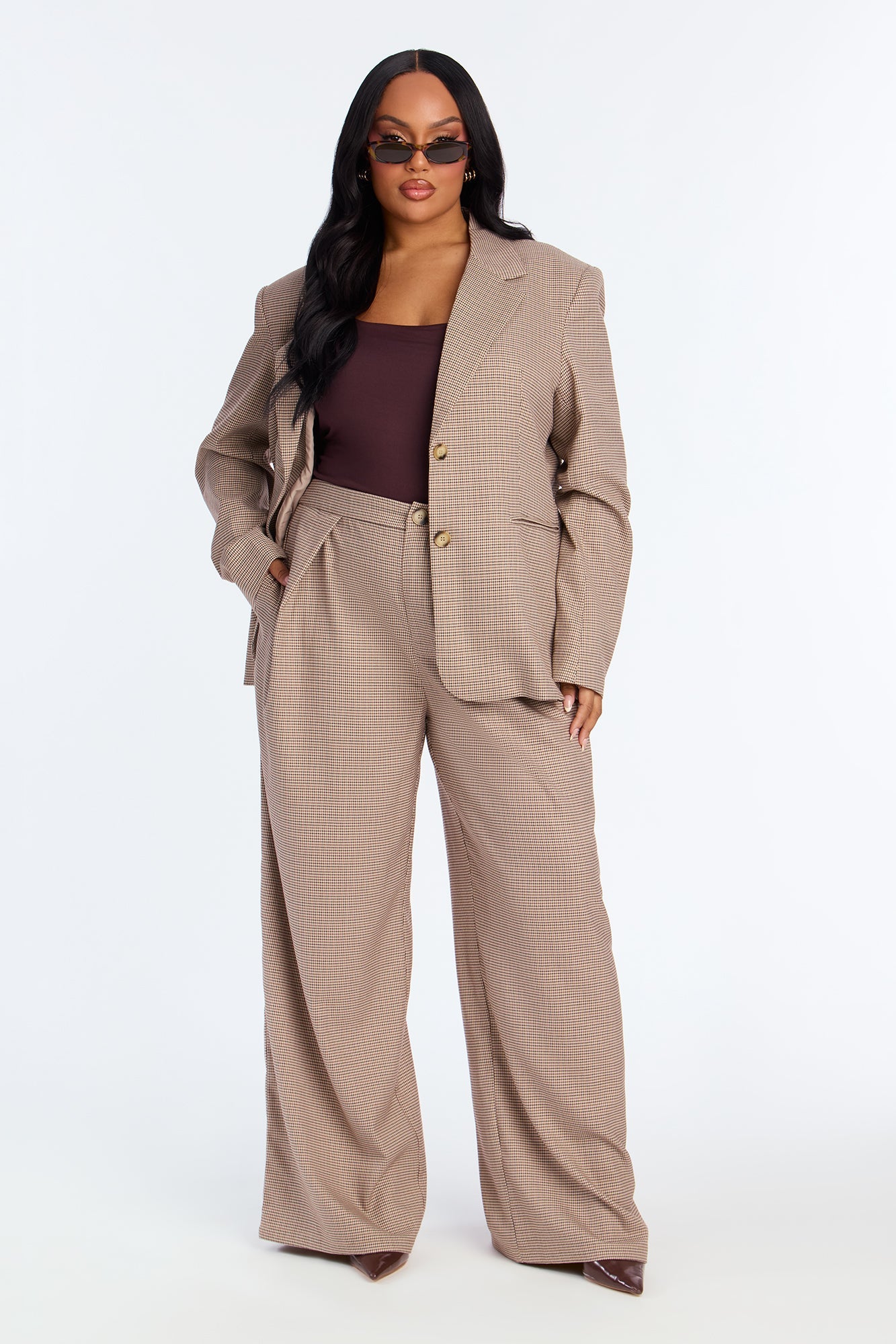 Biggest Accomplishment Houndstooth Single Breasted Blazer - Brown/combo