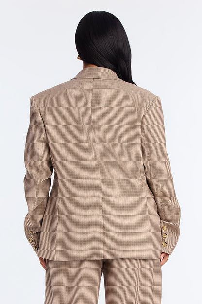 Biggest Accomplishment Houndstooth Single Breasted Blazer - Brown/combo