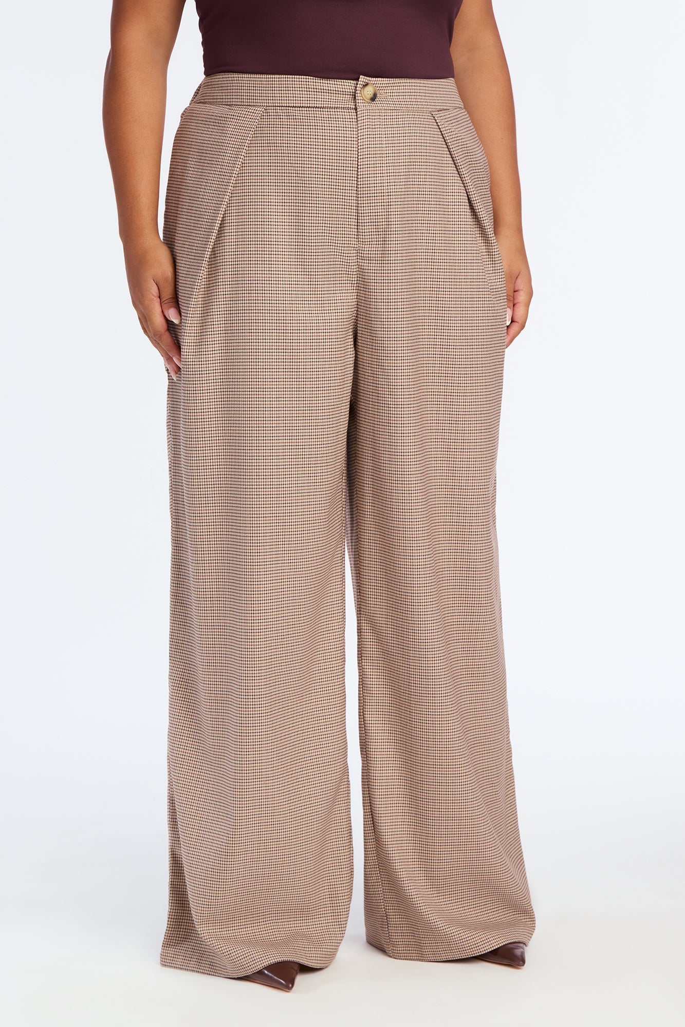 Biggest Accomplishment Houndstooth Wide Leg Trouser Pant 33″ - Brown/combo